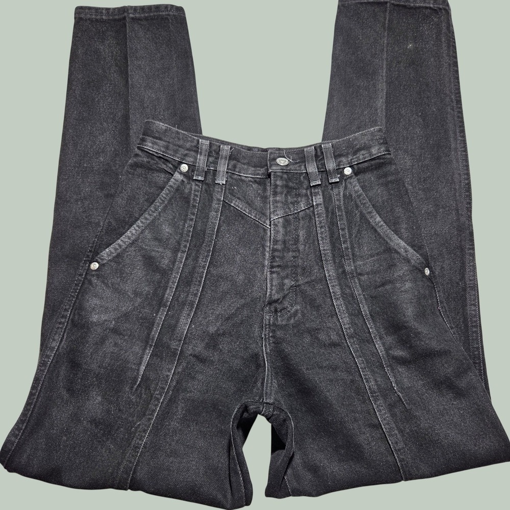 Vintage‎ Wrangler Double Knee Jeans Black High Waisted Made in USA 25x31 Denim